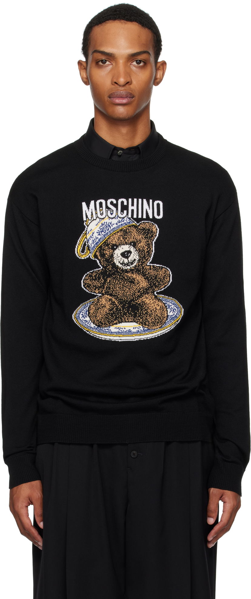 Sweater Moschino Moschino Teddy Intarsia Wool Sweater Sort | 252ZZ092952002555