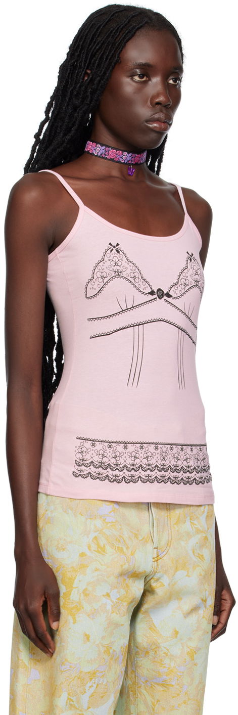Tanktop Anna Sui Anna Sui Lace-Print Tank Top Lyserød | T623C20, 1