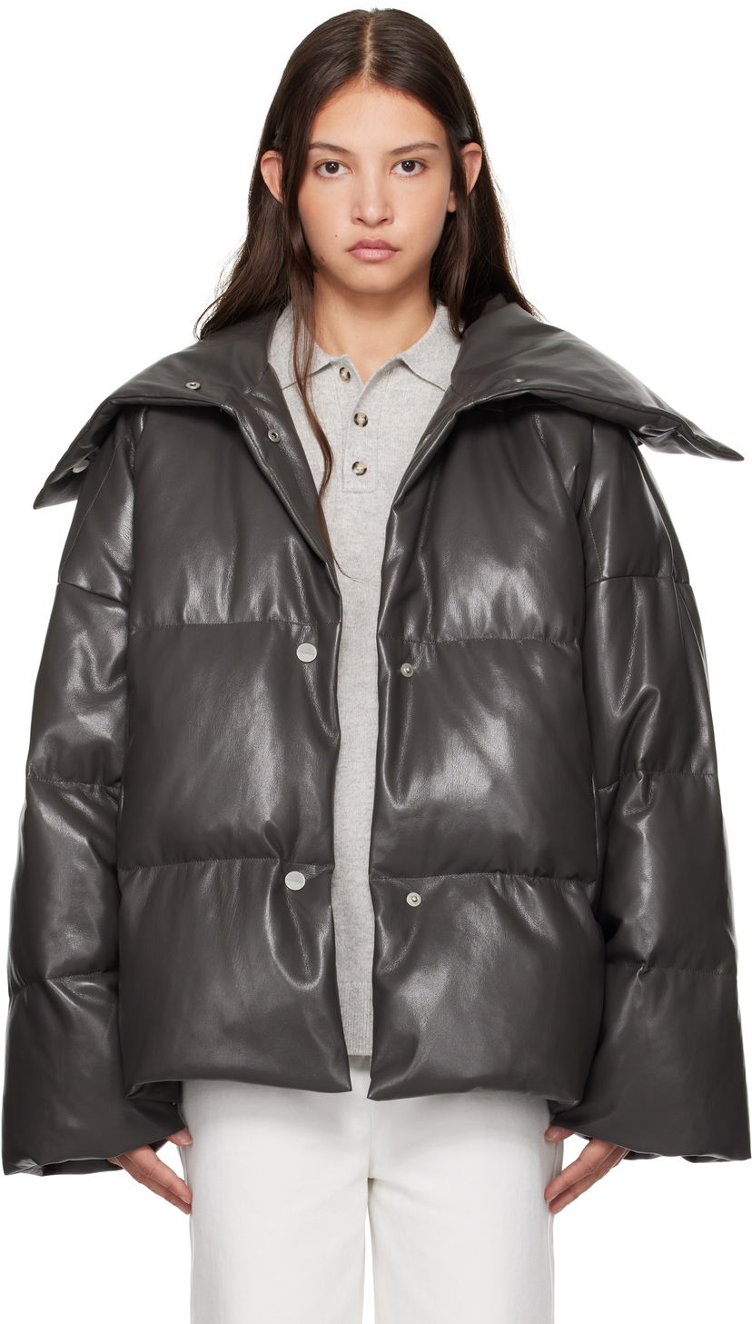 Puffer jakke Nanushka Nanushka Alora Down Vegan Leather Jacket Grå | NW24FWOW31669