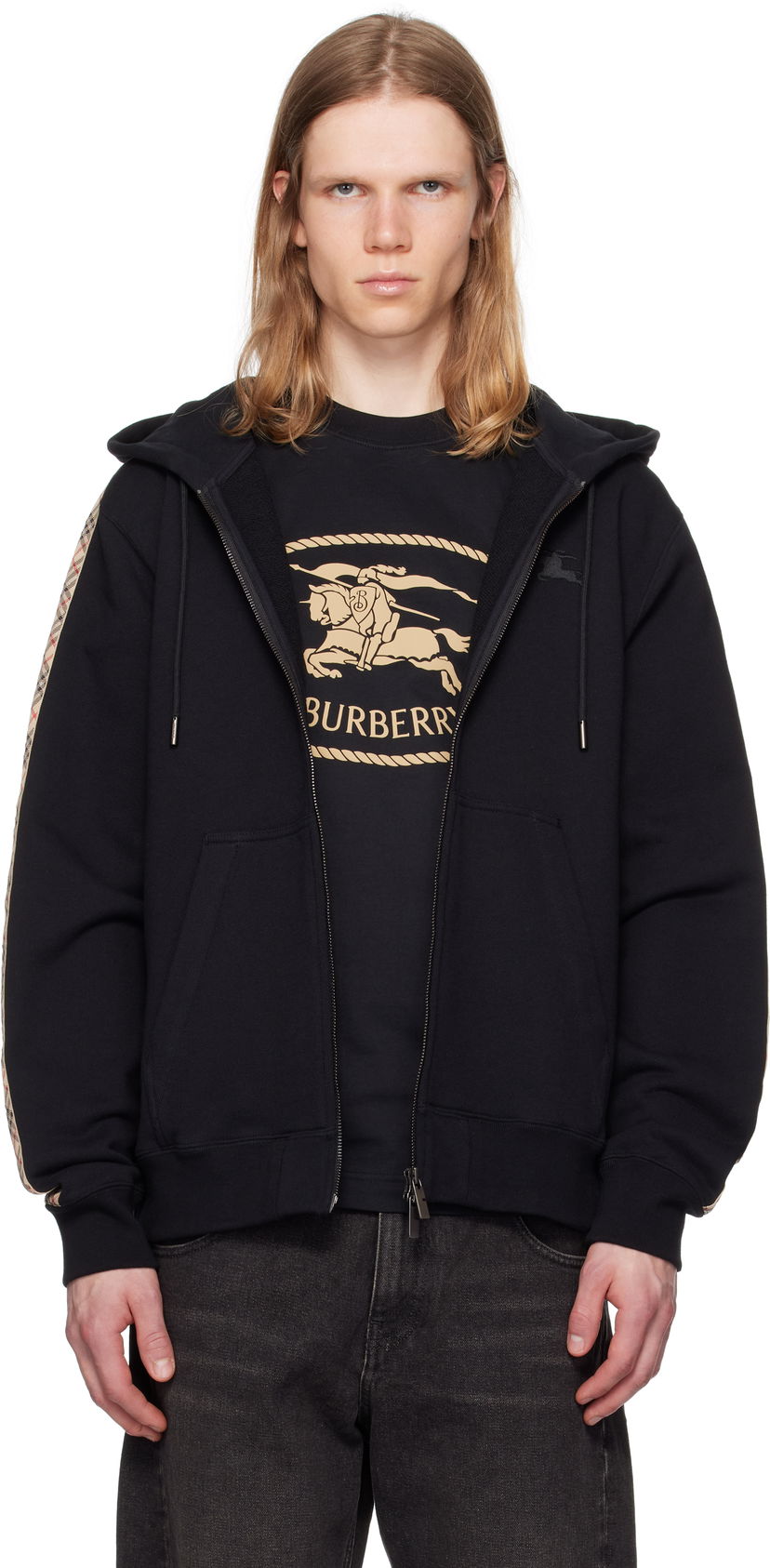 Sweatshirt Burberry Burberry Check Trim Cotton Zip Hoodie Sort | 8110790