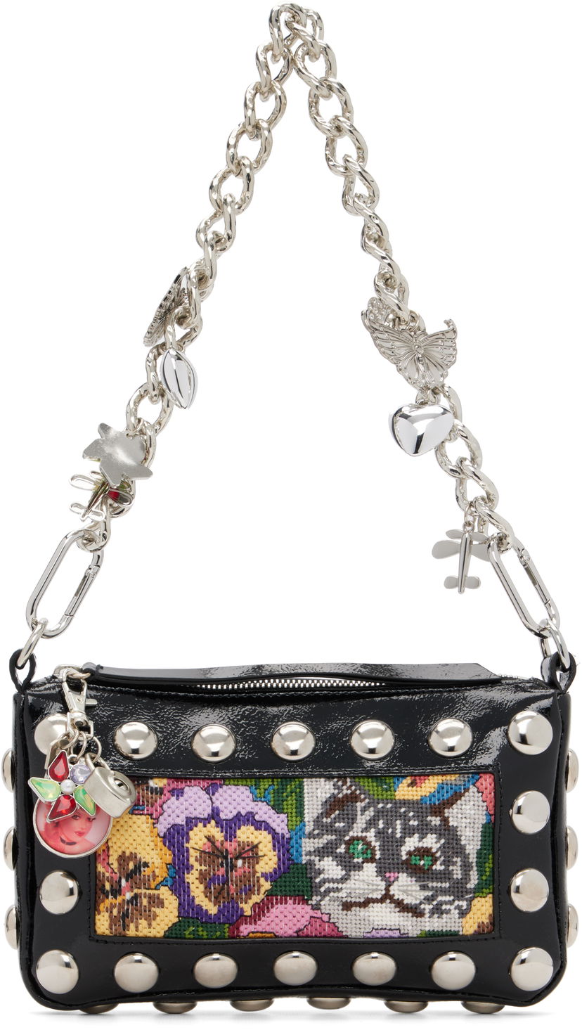 Håndtaske Chopova Lowena Fillie Studded Chain Charm Embroidered Pouch Bag Sort | 6453