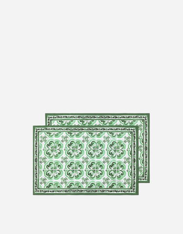Tilbehør Dolce & Gabbana Dolce & Gabbana Set of 2 Cotton Sateen Pillowcases with Green Tile Print Grøn | TCES02TCAKFUV009, 1