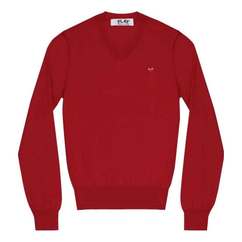 Sweater Comme des Garçons COMME des GARCONS PLAY Long Sleeve V-Neck Sweater with Small Heart Logo Rød | AZ-N051-051-3
