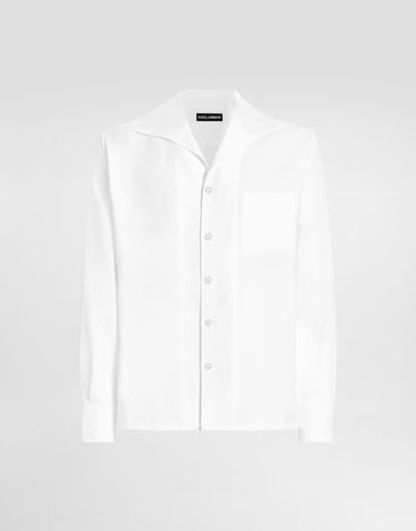 Skjorte Dolce & Gabbana Dolce & Gabbana Long-Sleeved Linen Shirt Hvid | G5MW6TFU4JBW0800, 0