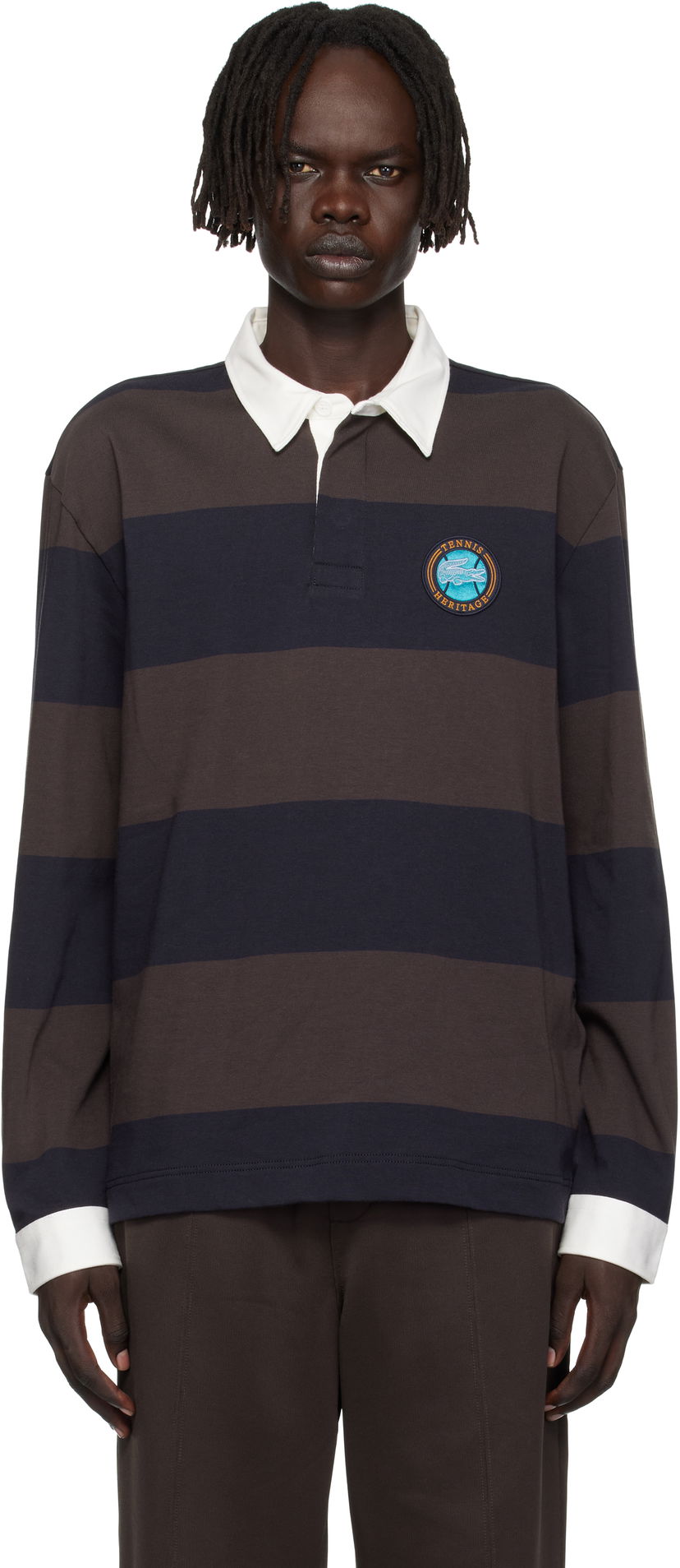 Polo skjorte Lacoste Lacoste Relaxed Fit Striped Rugby Polo Brun | KH5916_6IY