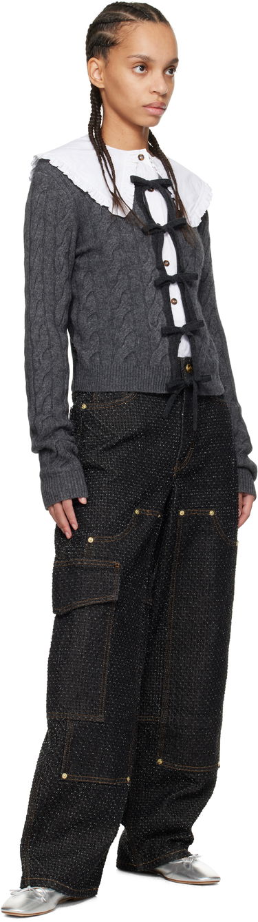 Sweater GANNI Ganni Cashmere Blend Tie Front Cardigan Grå | K2413, 4