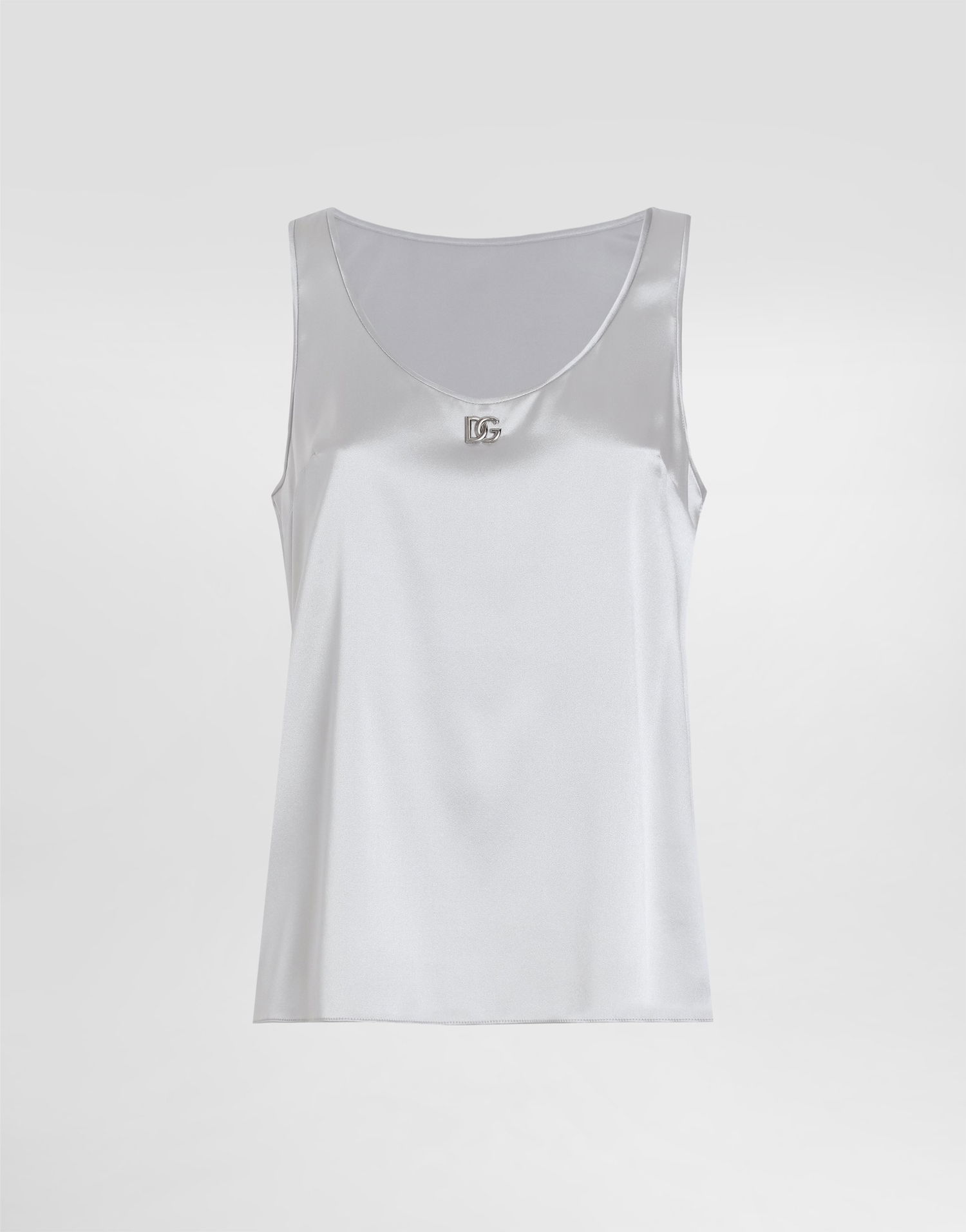 Tanktop Dolce & Gabbana Satin Tank Top With Logo Pin Grå | F7AK5TGDCVQN4534, 0