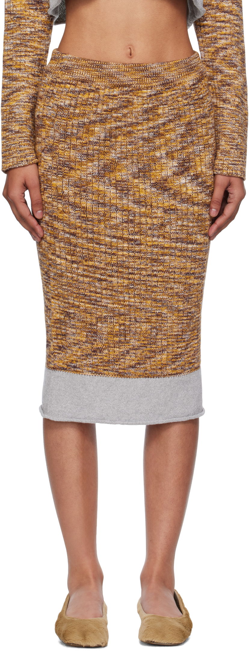 Nederdel Baserange Baserange Midi Knit Skirt Gul | SSWA-TC-AU25