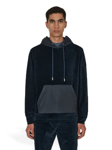 Sweatshirt Moncler Velvet Hooded Sweatshirt Mørkeblå | H20918G00026 778
