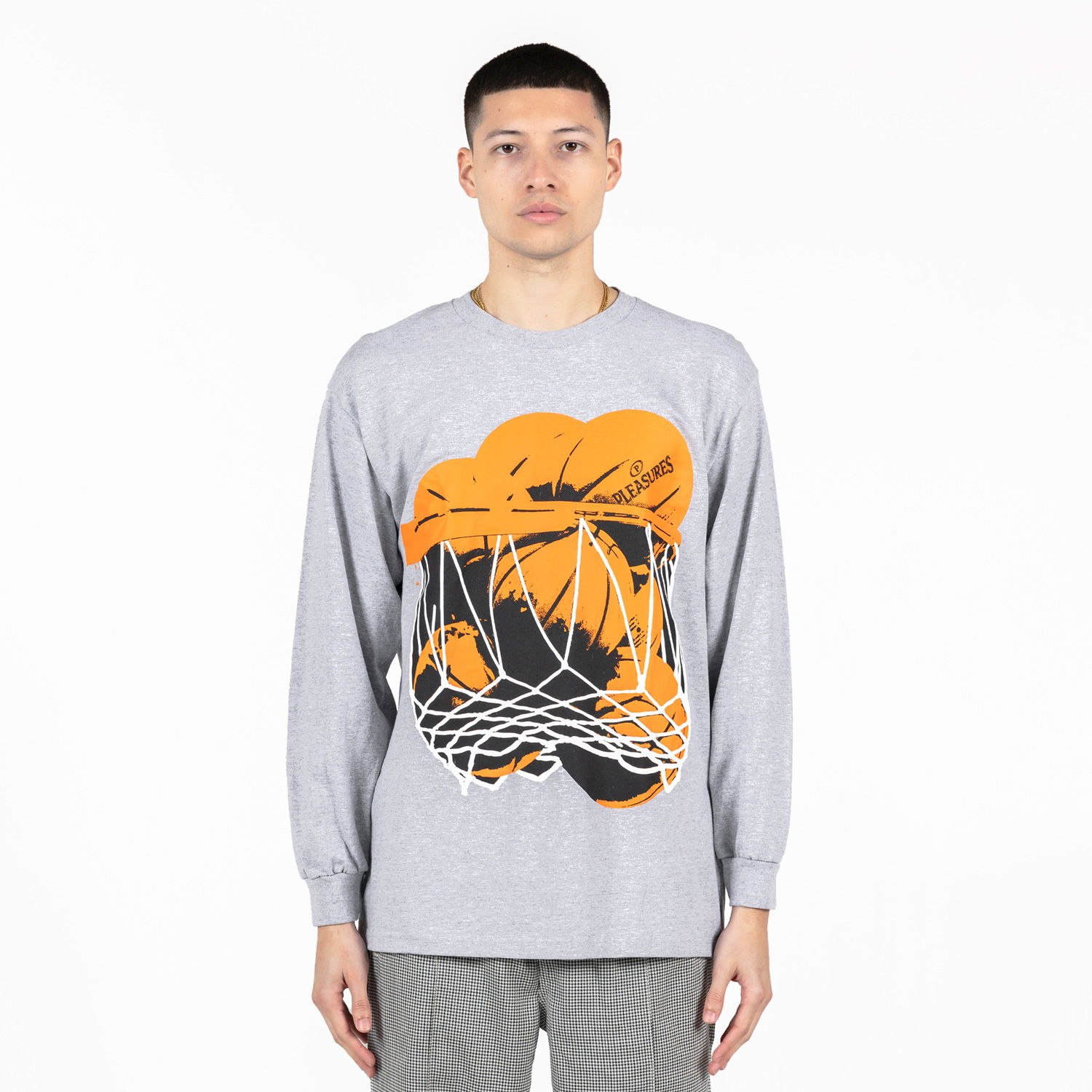 T-shirt Pleasures Hoops Long-Sleeve Tee Heather Grey Grå | P23SP055-GREY, 0