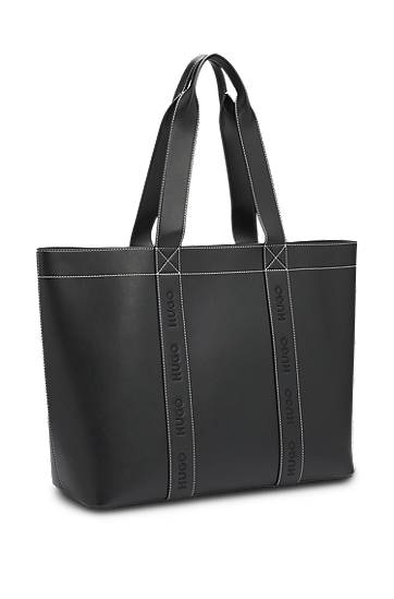 Mulepose BOSS Faux-Leather Tote Bag with Embroidered Logos Sort | 50547481, 1