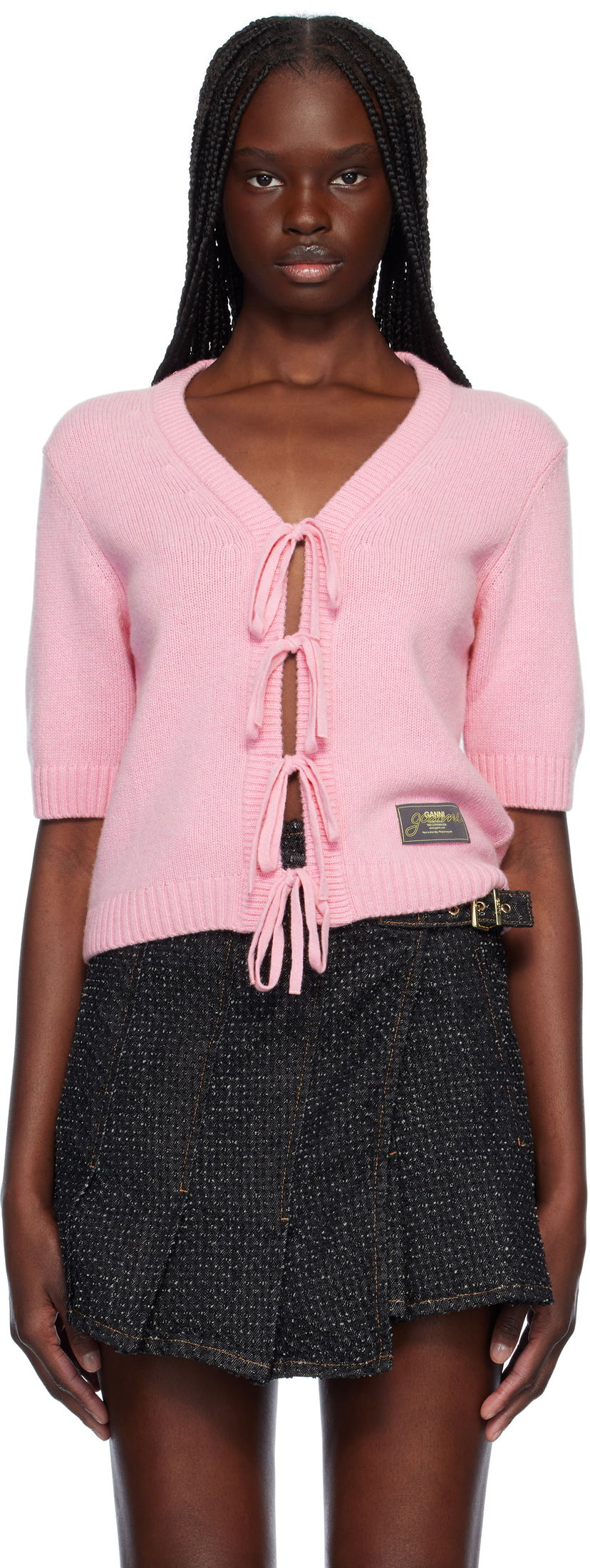 Sweater GANNI Ganni Future Wool Blend Tie-Front Cardigan Lyserød | K2478