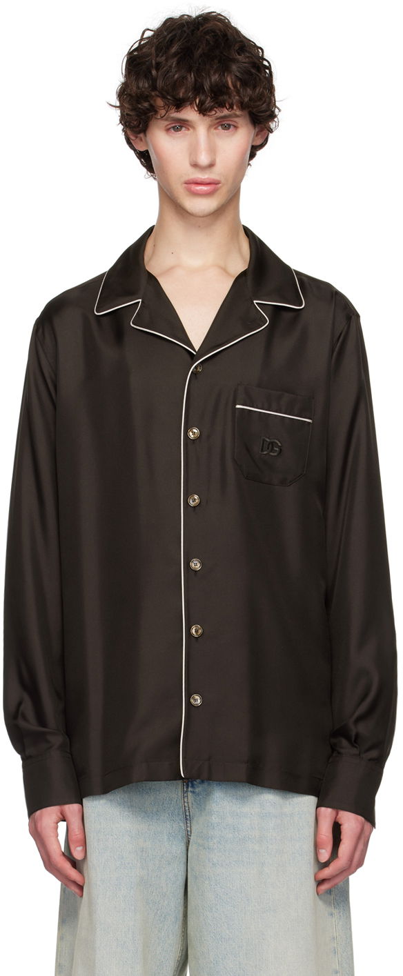 Skjorte Dolce & Gabbana Dolce&Gabbana DG Embroidery Silk Shirt Sort | G5IF1ZFU1S4