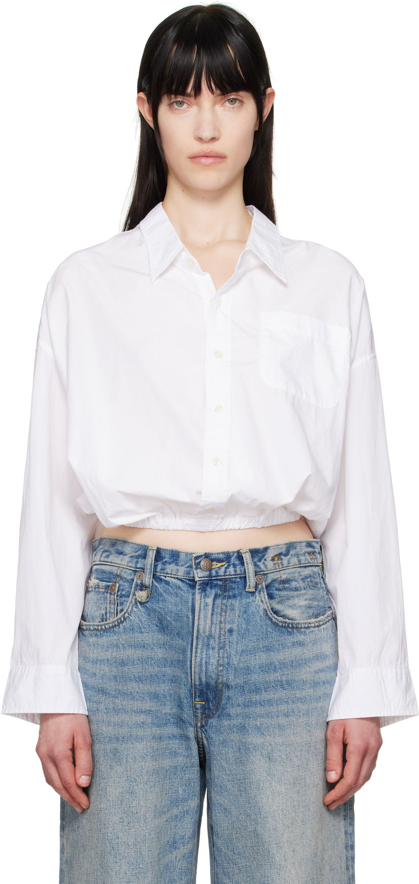 Skjorte R13 R13 Crossover Cropped Button-Down Shirt Hvid | R13WR269-R338B