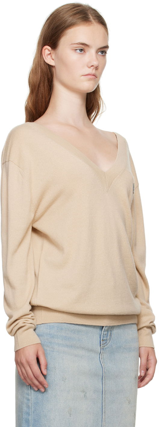 Sweater We11done Deep V-Neck Sweater Beige | WD-KT2-24-642-W-BG, 1