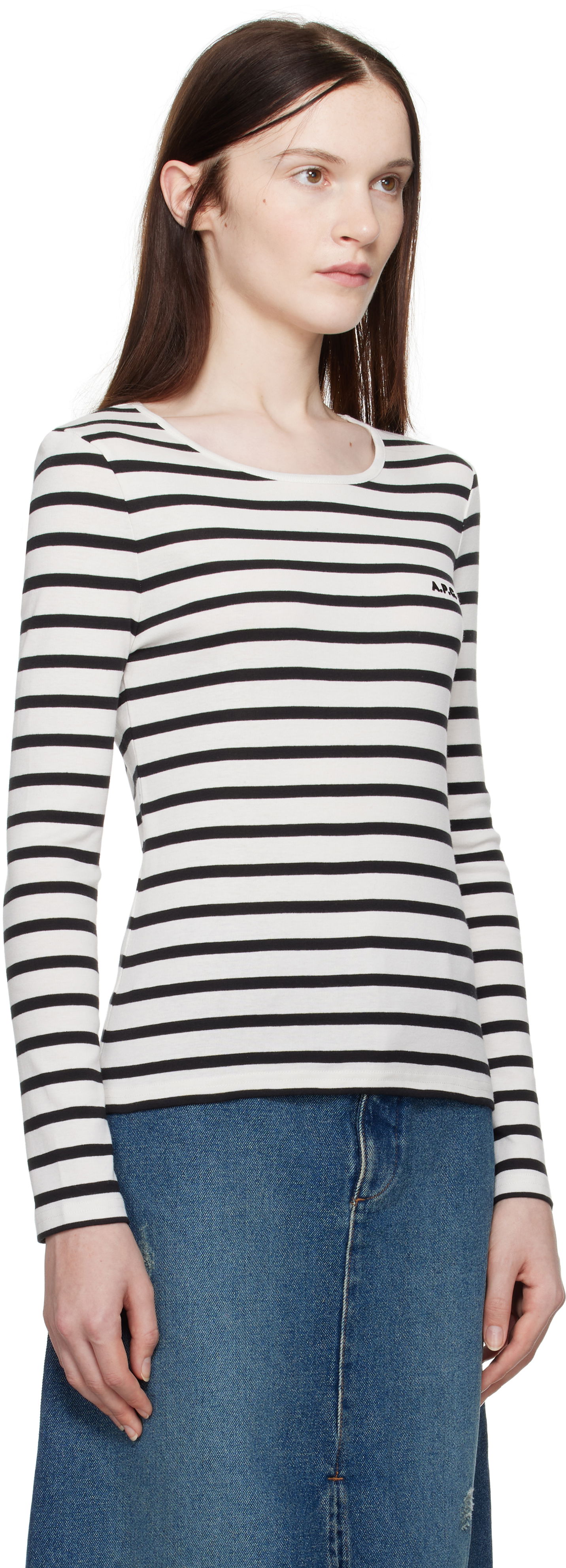 T-shirt A.P.C. Striped Long Sleeve T-Shirt Hvid | COHCA-F26373, 1