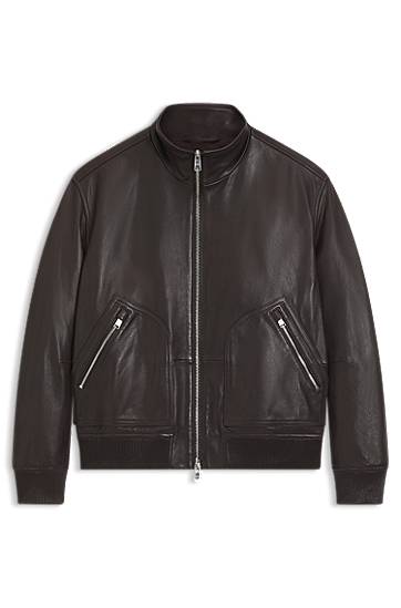 Bomberjakke BOSS Nappa-leather Bomber Jacket with Two-Way Zip Brun | 50547589, 0