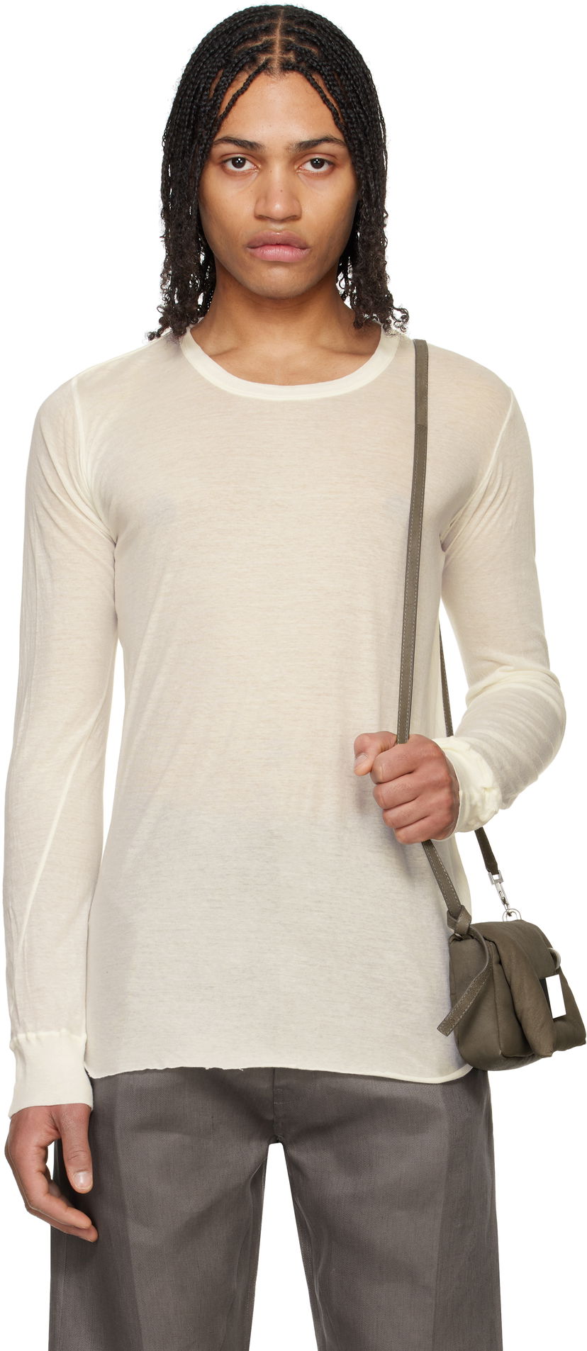T-shirt Rick Owens Rick Owens Hollywood Basic Long Sleeve T-Shirt Beige | RU01E5252 UC