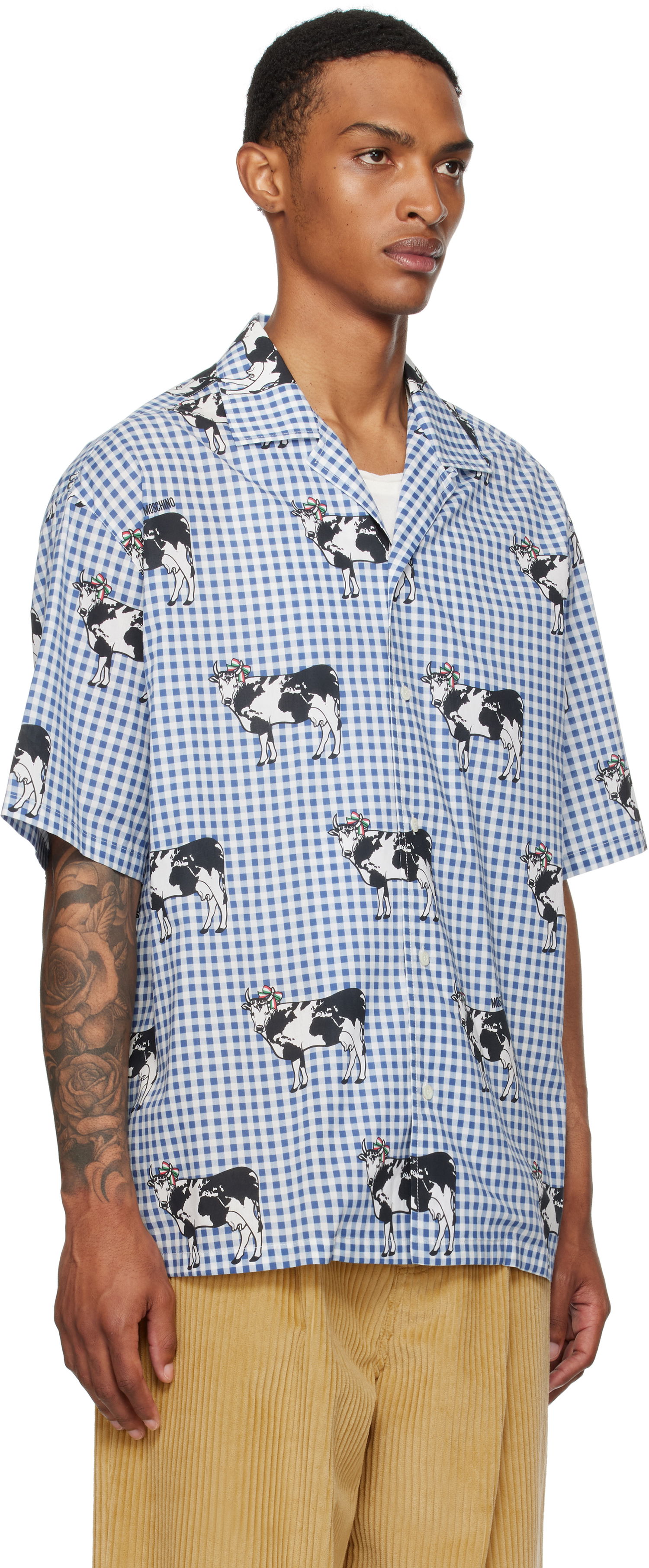 Skjorte Moschino Moschino Archive Cow Gingham Print Shirt Blå | 252ZZV021352541293, 1