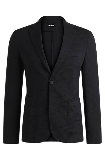 Jakke BOSS BOSS Slim-Fit Stretch Seersucker Suit Jacket Sort | 50540703