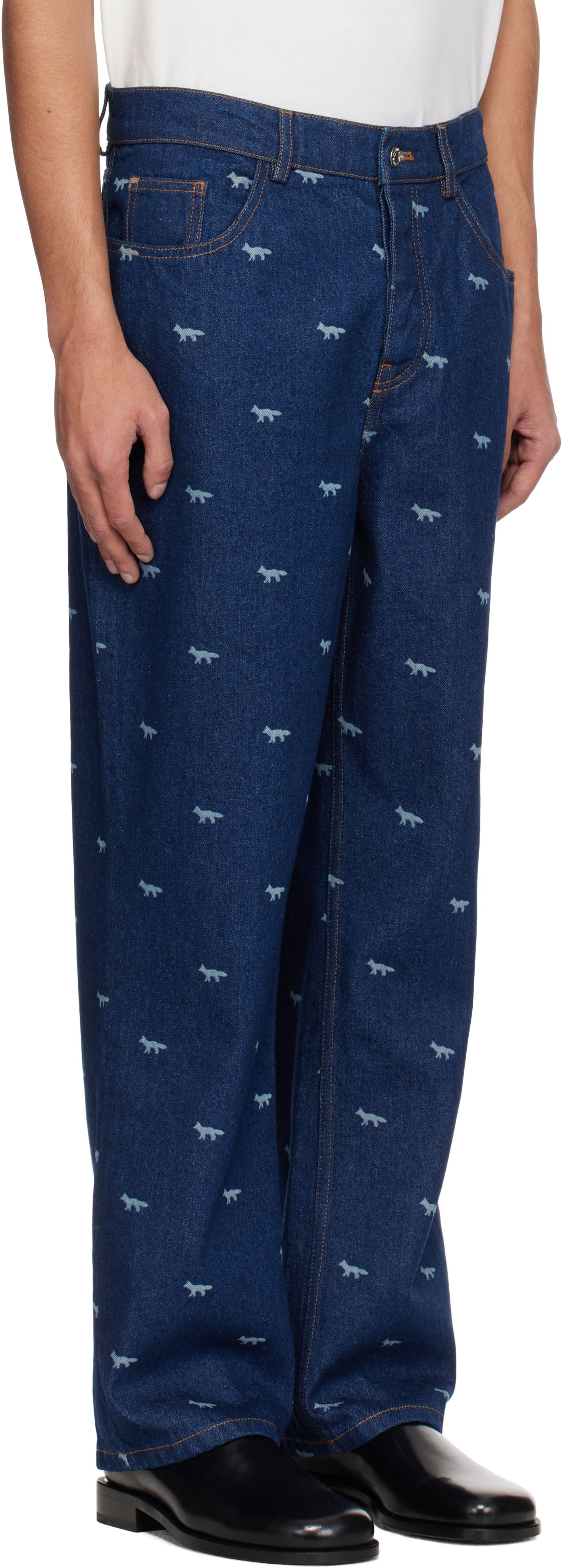 Jeans MAISON KITSUNÉ Maison Kitsuné Fox Print Relaxed Jeans Blå | OM01105WD4014, 1