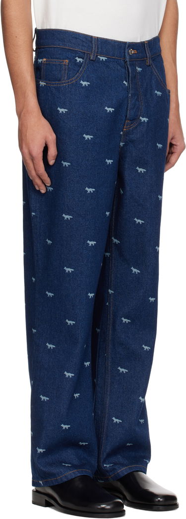 Jeans MAISON KITSUNÉ Maison Kitsuné Fox Print Relaxed Jeans Blå | OM01105WD4014, 1