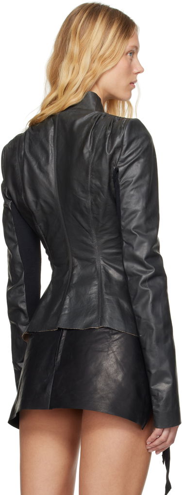 Jakke Rick Owens Rick Owens Hollywood Tamponato Calf Leather Wrap Jacket Sort | RP01E7749 LTP, 2