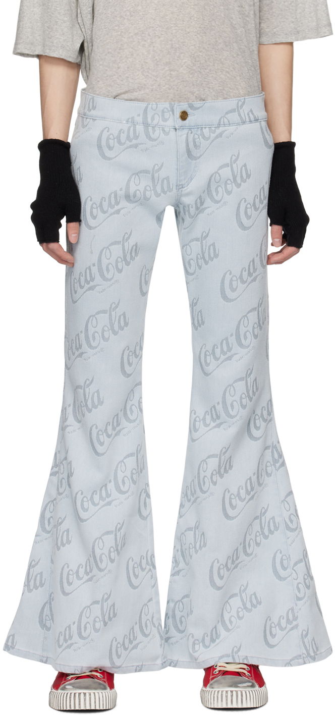Jeans ERL Jacquard Logo Pattern Flare Jeans Blå | ERL08P014