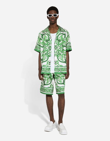 Skjorte Dolce & Gabbana Silk Twill Hawaiian Shirt With Majolica Print Grøn | G5JH9THI1S6H85DQ, 1