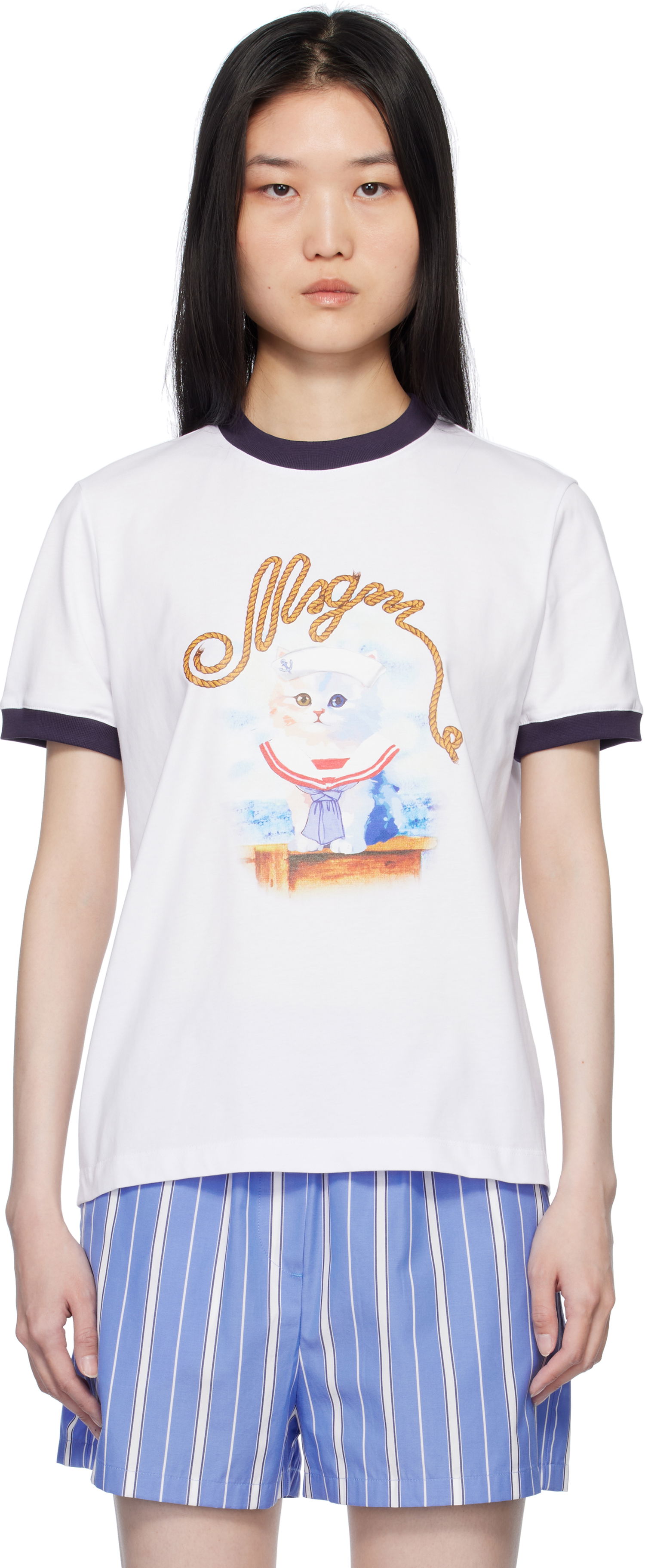T-shirt MSGM White Graphic Print T-Shirt Hvid | 3841MDM152 257002, 0