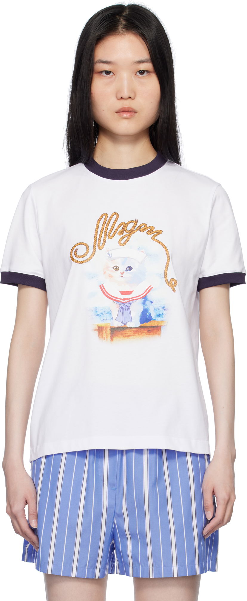 T-shirt MSGM White Graphic Print T-Shirt Hvid | 3841MDM152 257002