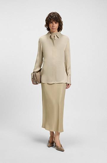 Skjorte BOSS Regular-Fit Satin Blouse Beige | 50542007, 1