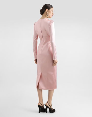 Kjole Dolce & Gabbana Dolce & Gabbana Stretch Satin Round-Neck Calf-Length Dress Lyserød | F6TRHTFURADF0372, 2