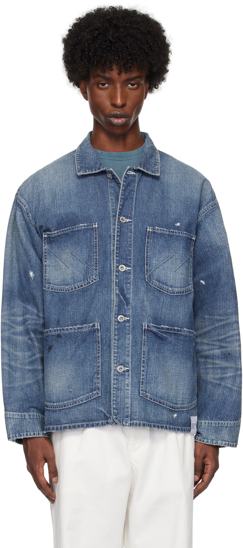 Jakke Neighborhood Washed Coverall Denim Jacket Blå | 242SPNH-JKM02