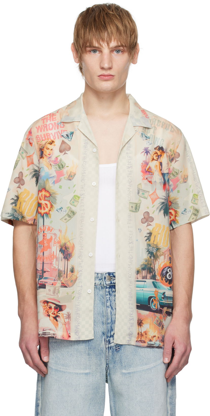 Skjorte Ksubi World Order Print Short Sleeve Resort Shirt Flerfarvet | MPS25SH003