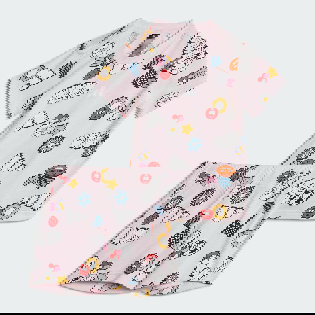 Træningsdragt adidas Performance Kids' Seasonal Essentials Fun Allover Print Set Lyserød | JI6235, 0