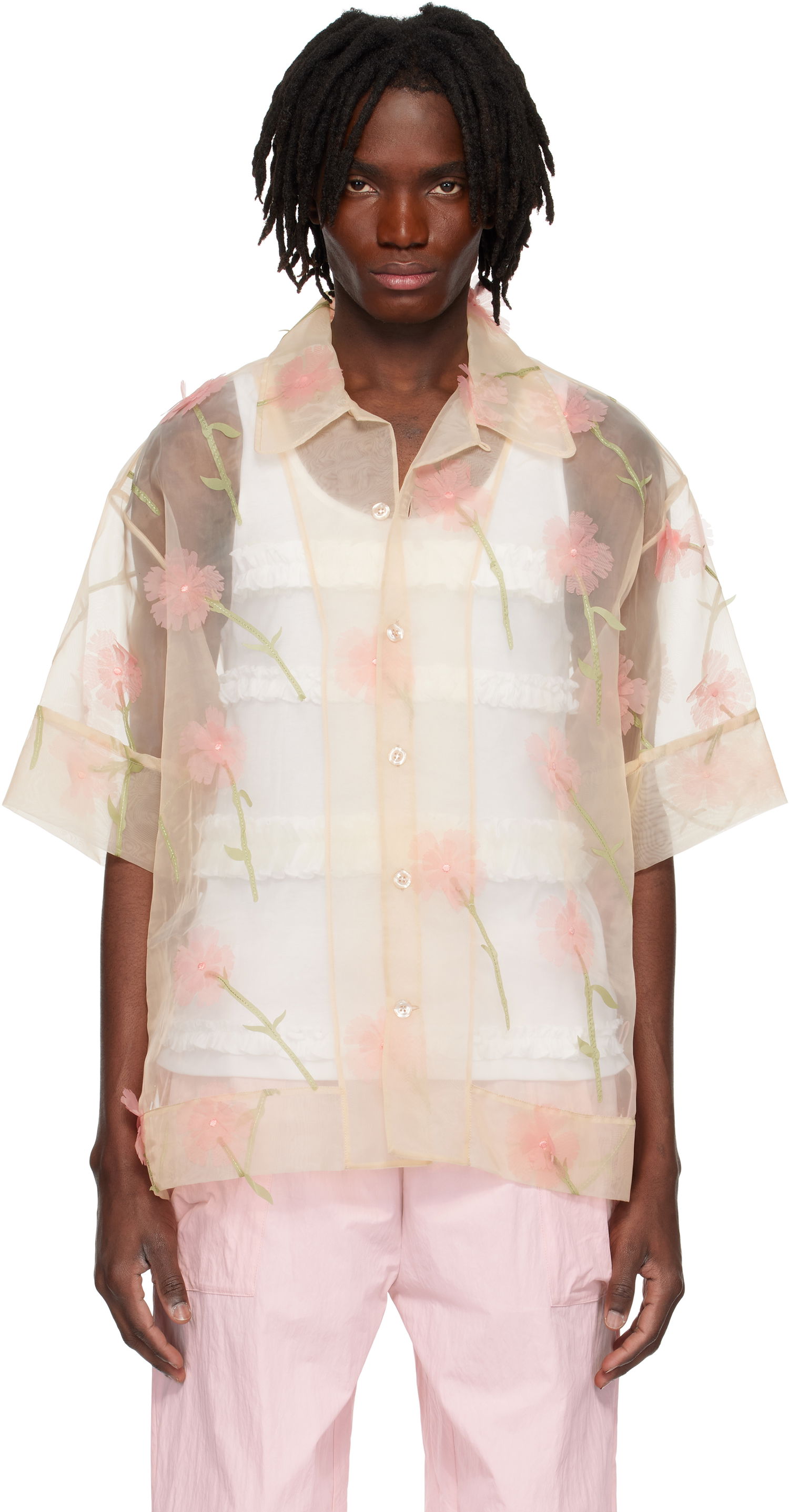 Skjorte Simone Rocha Simone Rocha Carnation Organza Boxy Shirt Beige | 5332 1245, 0
