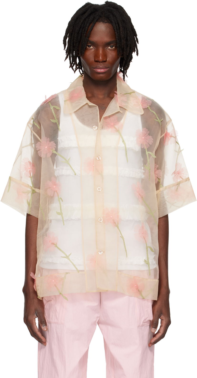 Skjorte Simone Rocha Simone Rocha Carnation Organza Boxy Shirt Beige | 5332 1245