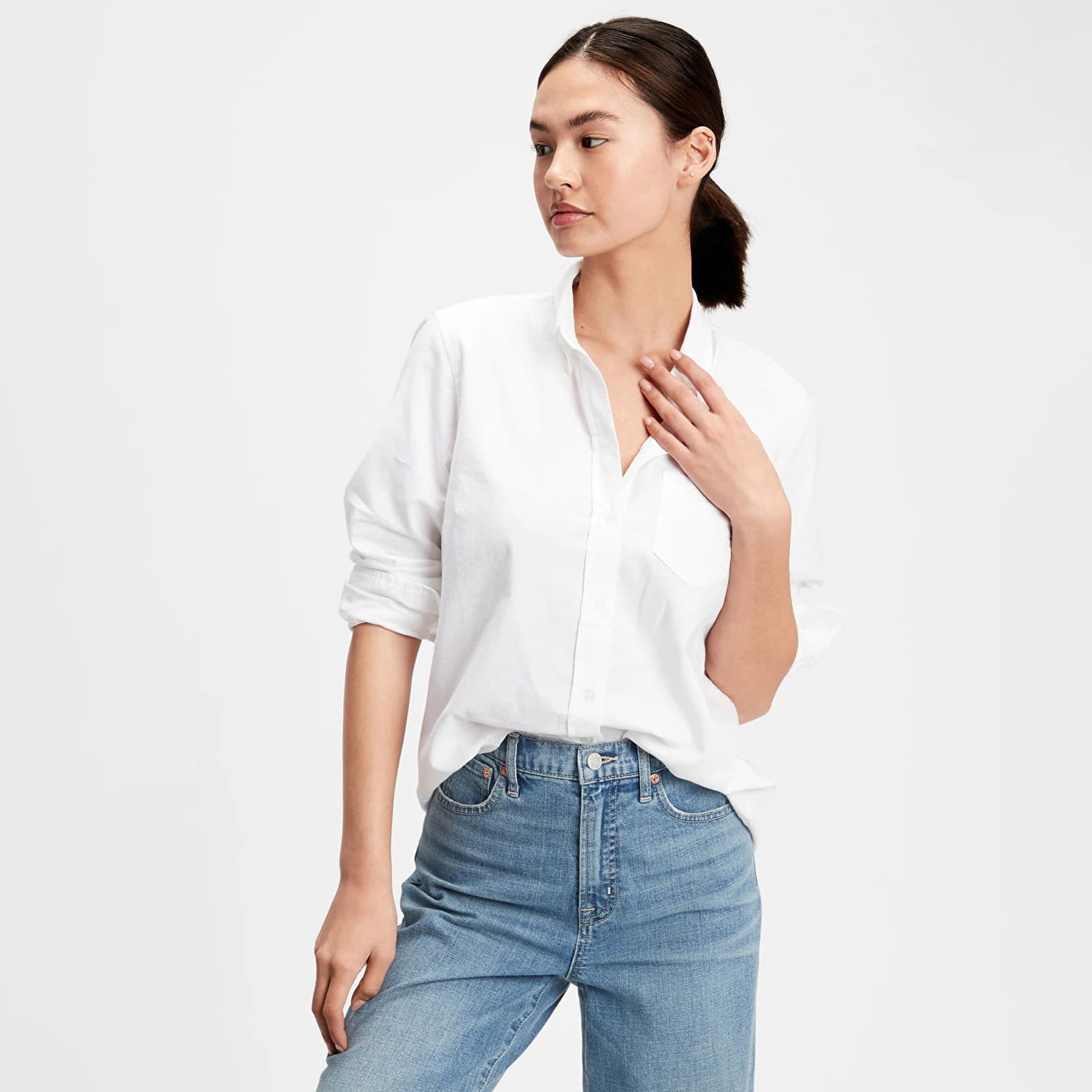 Skjorte GAP Fitted Oxford Shirt Optic White Hvid | 269247-03, 0