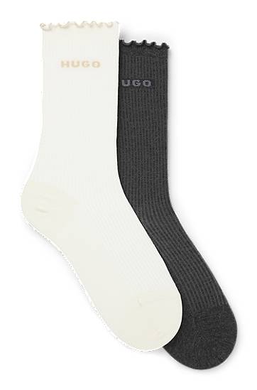 Sokker BOSS Two-pack of regular-length ribbed socks with lettuce cuff Flerfarvet | 50543178, 0
