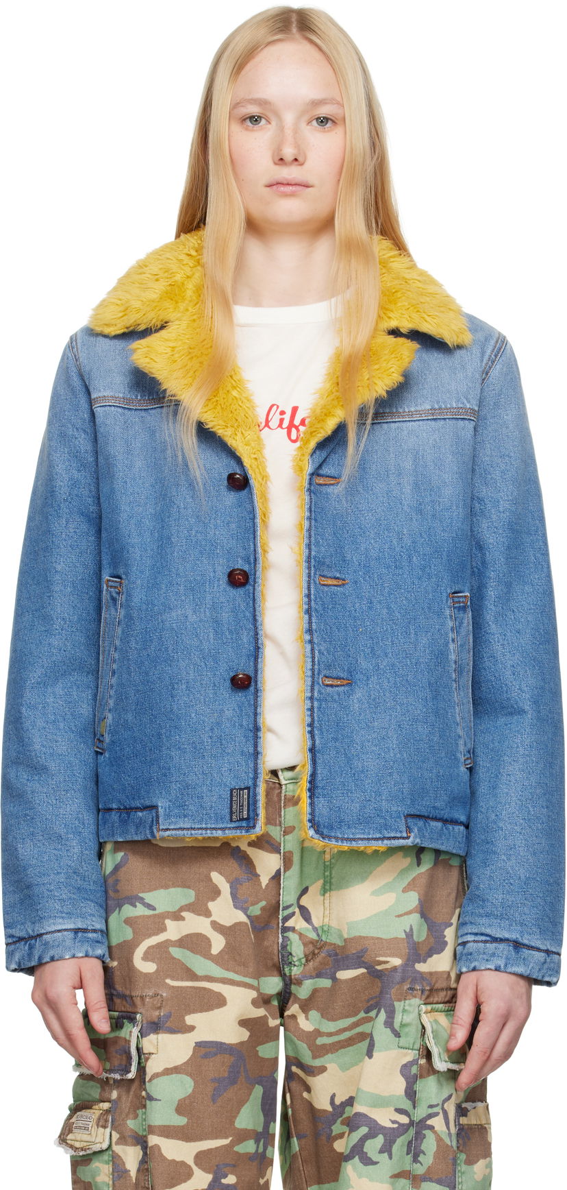 Frakker ERL ERL Venice Faux-Fur Trim Denim Jacket Blå | ERL10J002