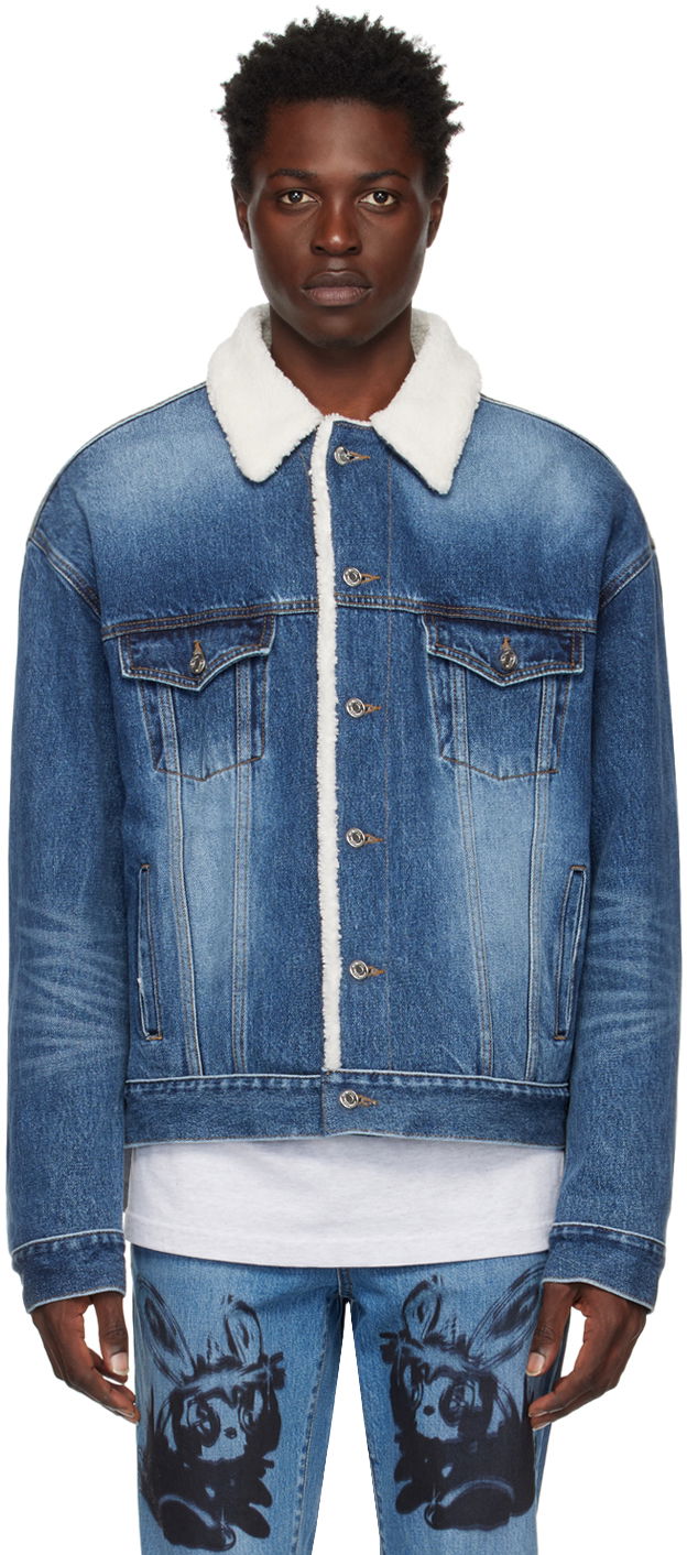 Jakke We11done Oversized Faux-Shearling Denim Jacket Blå | WD-DJ3-22-378-U-BL, 0