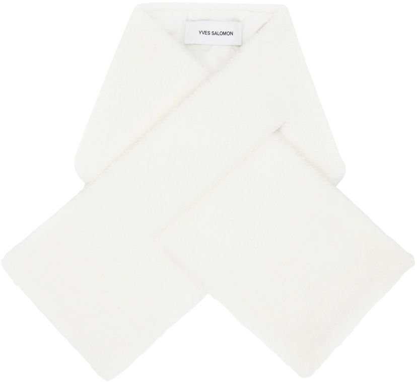 Tørklæde Yves Salomon Down Shearling Scarf Hvid | 25W25WAA004XXDOTM