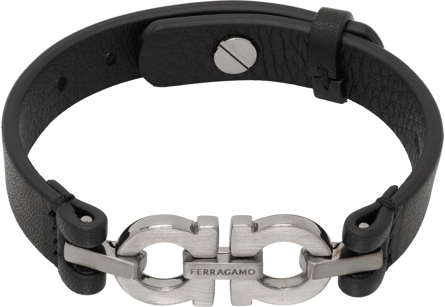 Armbånd FERRAGAMO Salvatore Ferragamo Double Gancini Leather Bracelet Sort | 785723, 0