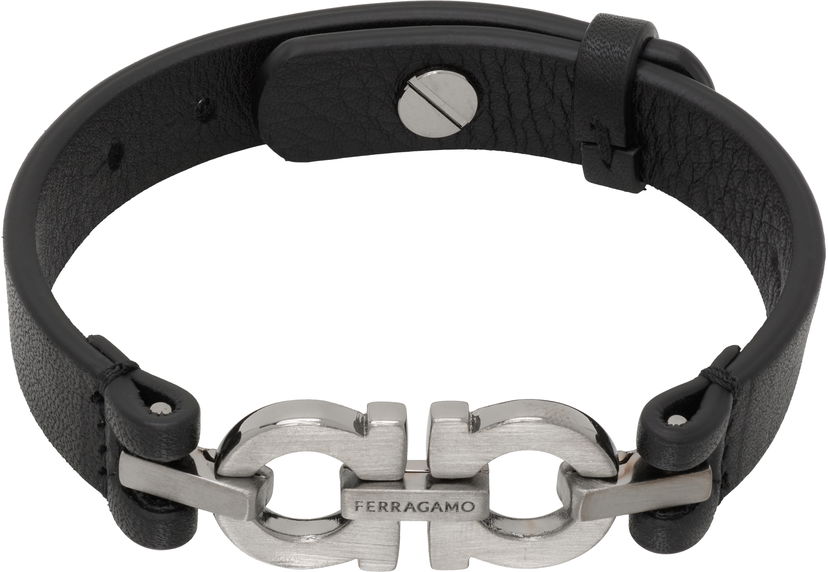 Armbånd FERRAGAMO Salvatore Ferragamo Double Gancini Leather Bracelet Sort | 785723