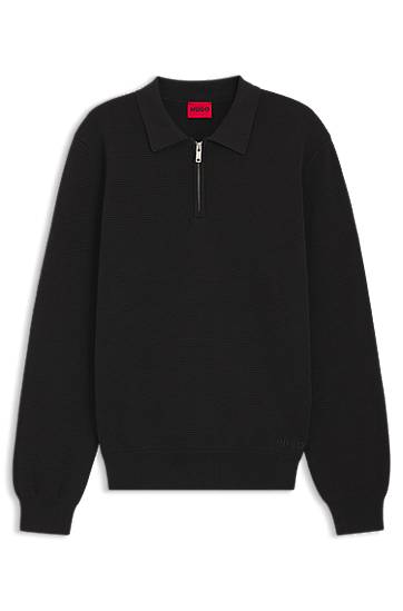 Sweater BOSS Zip-neck knit polo in interlock cotton Sort | 50546871, 0