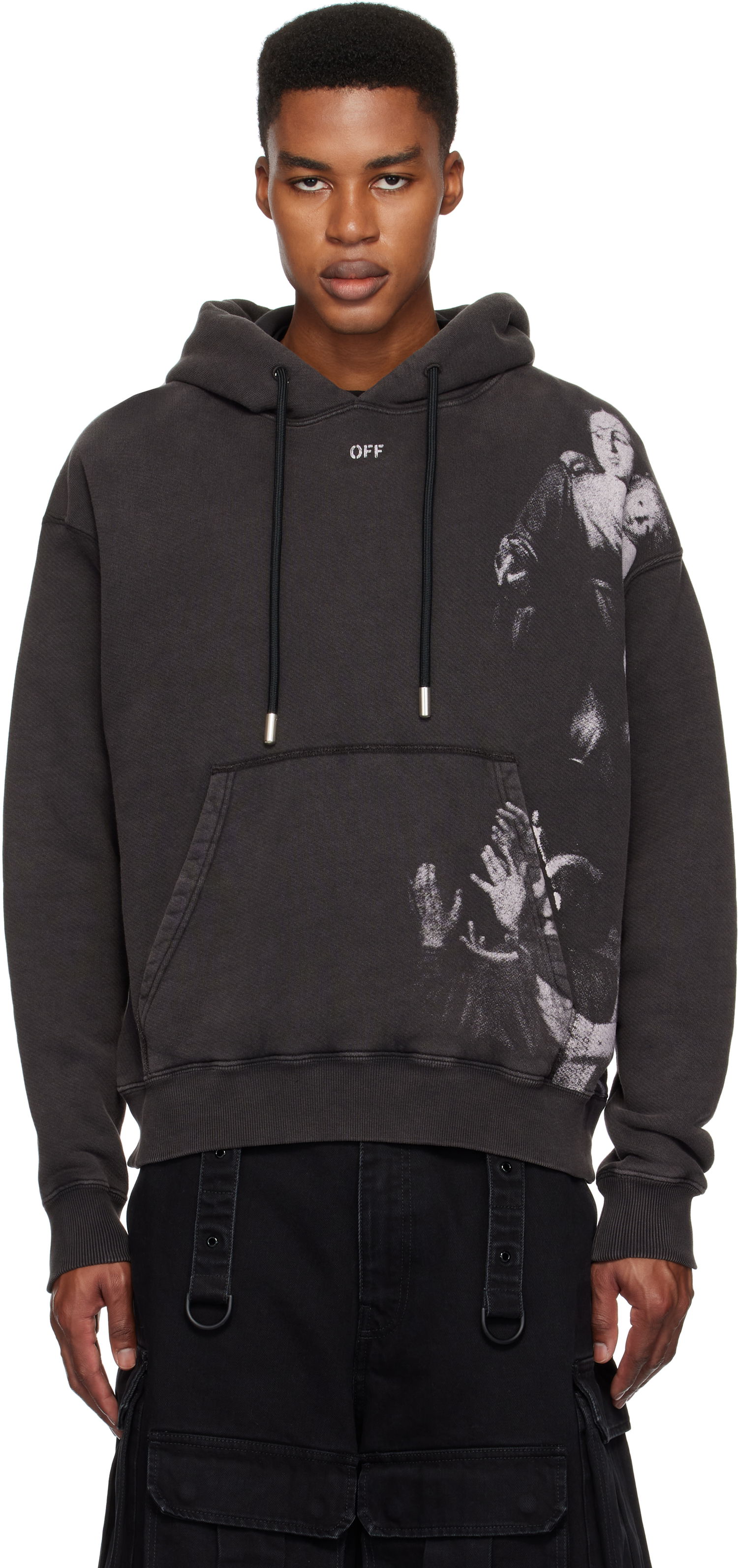 Sweatshirt Off-White Blurred Mary Skate Hoodie Sort | OMBB085F24FLE00D1001, 0