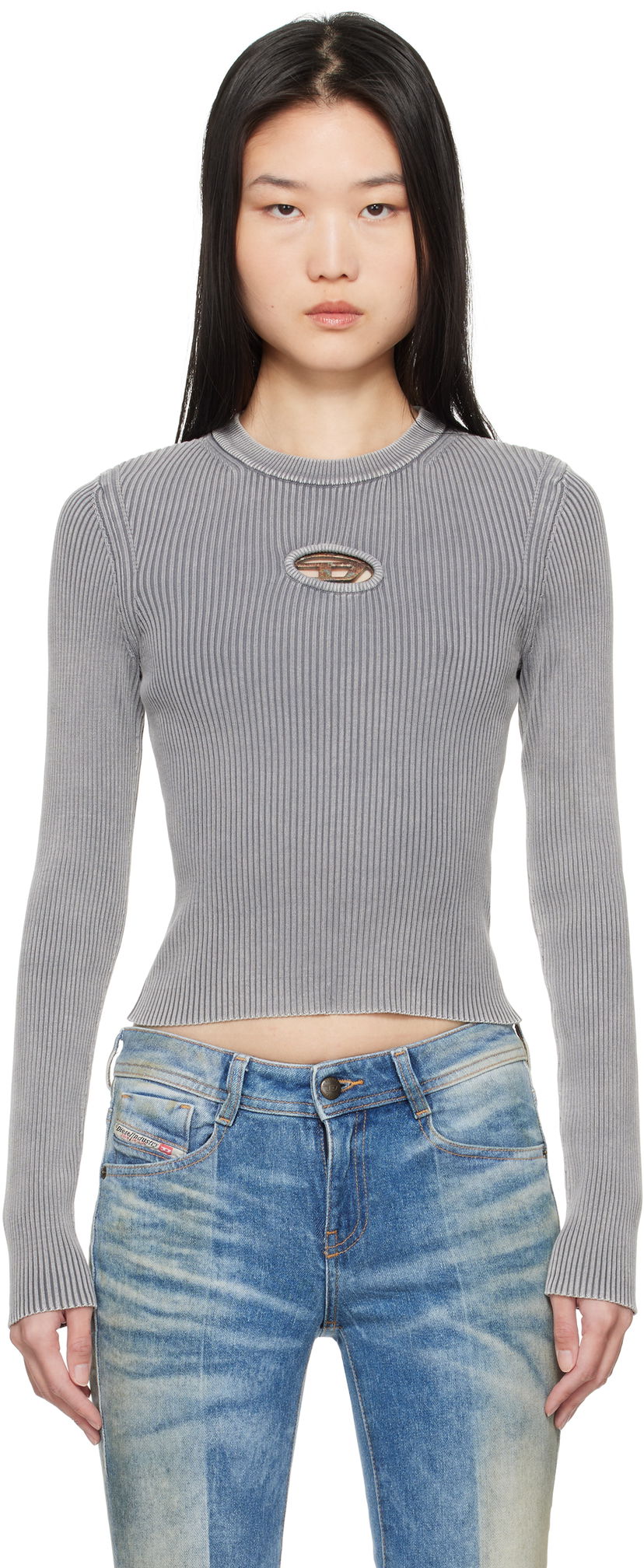 Crop top Diesel Cutout Ribbed Sweater Grå | A16735 0DBDI