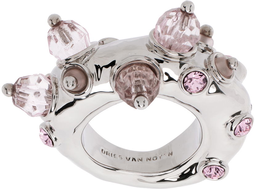 Ring Dries Van Noten Silver & Pink Beaded Ring Grå | 242-018231-055