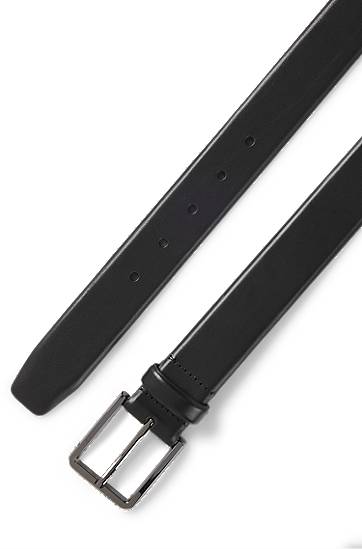 Bælter BOSS Italian-leather belt with polished gunmetal buckle Sort | 50537174, 1